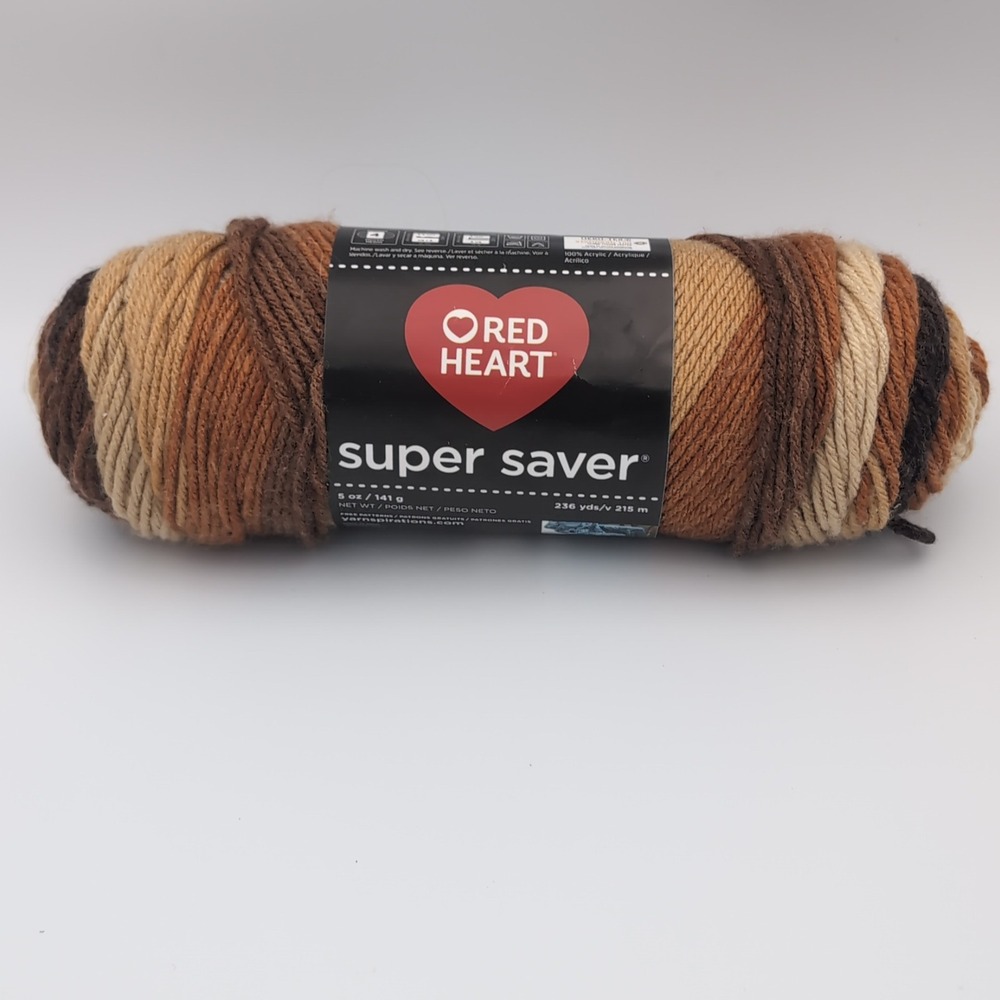 Red Heart Super Saver Latte Stripe 4969 Yarn 5 oz 236 yd Worsted Acrylic Brown
